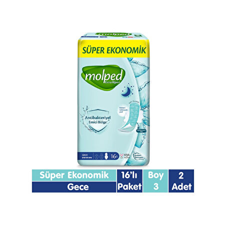 Molped Süper Ekonomik Antibakteriyel Ped Gece 2 x 16'lı