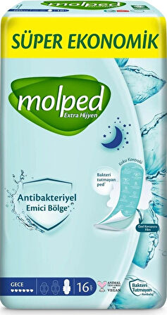 Molped Süper Ekonomik Antibakteriyel Ped Gece 2 x 16'lı