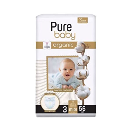 Pure Baby Baby Pamuk 2'li Jumbo 3 Midi 4-10 Kg 56'lı