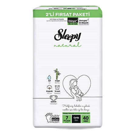 Sleepy Bebek Bezi Natural 2'li Eko Fırsat Paketi 7 Numara Xxlarge 40 Adet