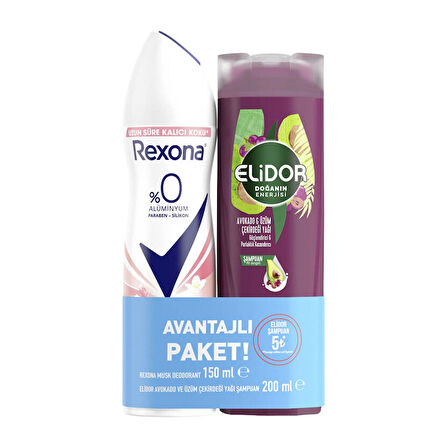 Rexona Musk Deodorant 150 Ml + Doğanın Enerjisi Avokado & Üzüm Çekirdeği Yağı Şampuan 200 Ml