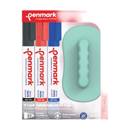 Penmark Beyaz Tahta Kalemi 3'lü Set + Silgi