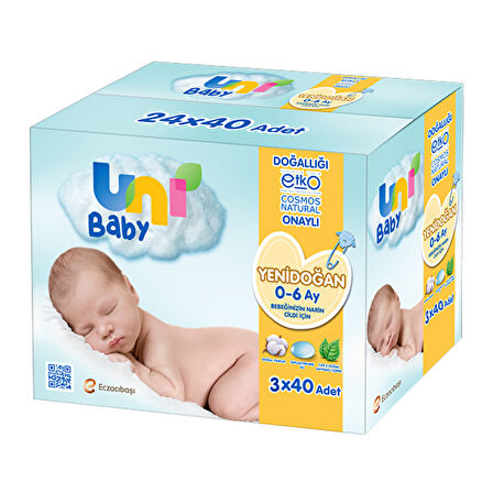 Uni Baby Islak Mendil Yenidoğan 3x40'lı