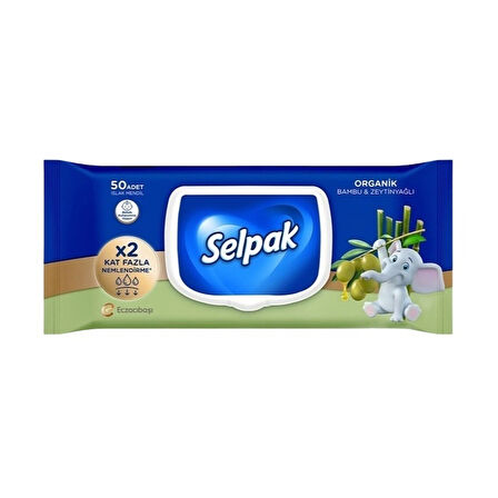 Selpak Organik Bambu & Zeytinyağlı Özlü Islak Mendil 50'li