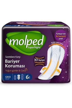 Molped Marka: Supernight Yoğun Günler & Gece (gece) 6'lı Kategori: Günlük Ped