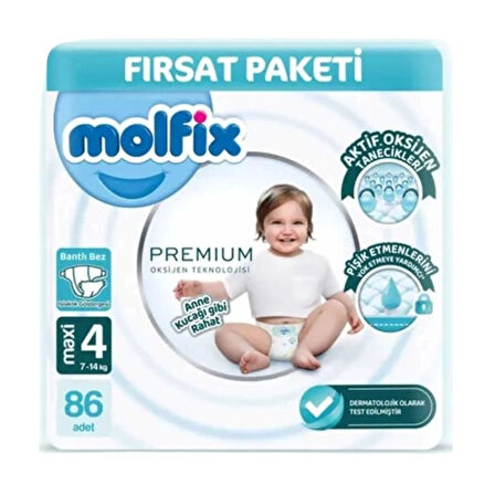 Molfix Bebek Bezi Premium 4 Numara Maxi 86'lı