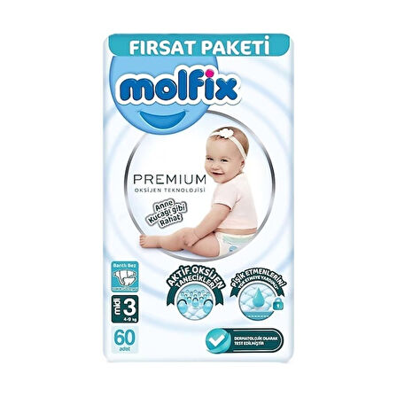 Molfix Premium Bebek Bezi 3 Numara Midi 60'lı