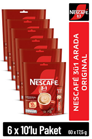 Nescafe 3ü1 Arada Original Çözünebilir Kahve 17,5g 10'lu Paket 10X6