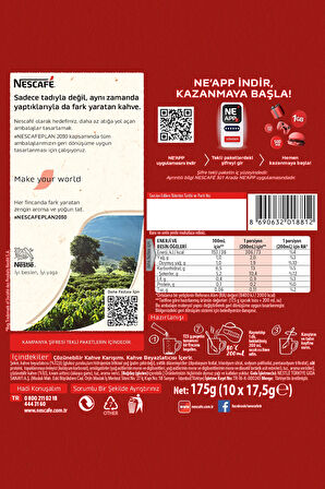 Nescafe 3ü1 Arada Original Çözünebilir Kahve 17,5g 10'lu Paket 10X6
