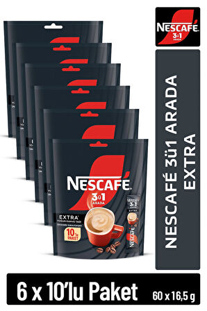 Nescafe 3ü1 Arada Extra Çözünebilir Kahve 16,5g 10'lu Paket 10X6