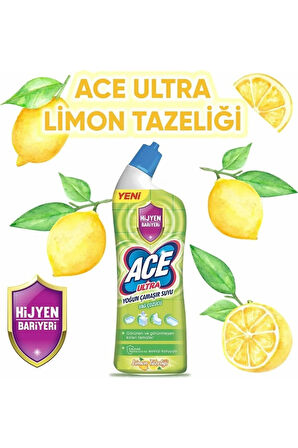 ACE Ultra Power Jel Kıvamlı Çamaşır Suyu Limon Tazeliği 750 ml X 3 Adet