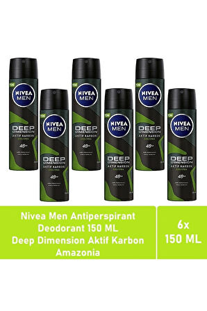 NIVEA Men Deodorant Deep Dimension Amazonia 150 ML - 6'lı Avantaj Paketi