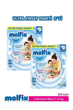 Molfix Bebek Bezi Ultra Fırsat Paketi Maxi 4 Numara 100 Adet X 2 Paket