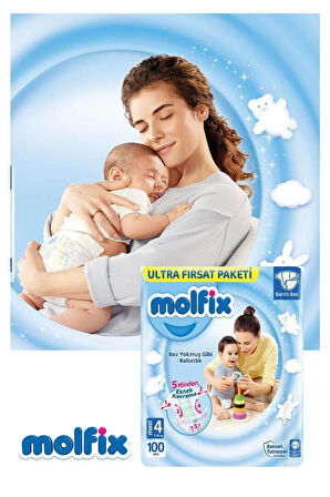 Molfix Bebek Bezi Ultra Fırsat Paketi Maxi 4 Numara 100 Adet X 2 Paket