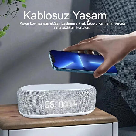 Kablosuz Şarjlı Dijital Çalar Saat ve Gece Lambası 4'ü 1 Arada