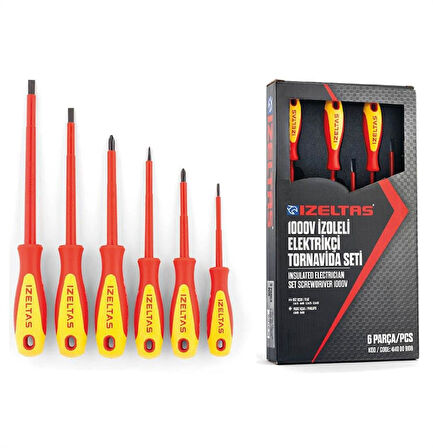 İzeltaş 4140 00 9106 1000V İzoleli Elektrikçi Tornavida Seti (6 Parça)