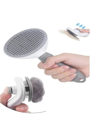 5 Adet Evcil Hayvan Tüy Tarağı – Otomatik Temizlenen Tuşlu Tarak, Kedi Köpek Fırçası, Self-Cleaning Shedding Brush Gri