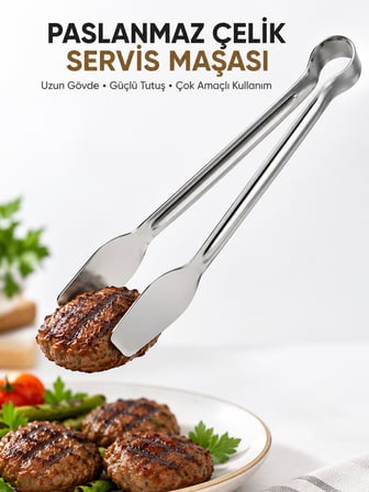 BEYLİNİ Paslanmaz Çelik Izgara Maşası Mutfak Servis Maşası Et Tavuk Sebze Kızartma Maşası 1 Adet