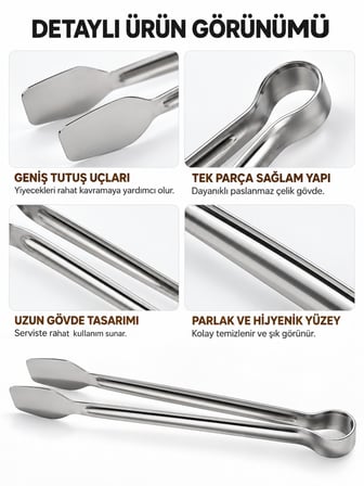 BEYLİNİ Paslanmaz Çelik Izgara Maşası Mutfak Servis Maşası Et Tavuk Sebze Kızartma Maşası 1 Adet
