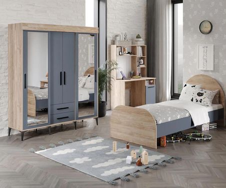 Afilli Izmir Cocuk Odası Takımı 4 Parça Tamamı Mdf Antrasit Flora Renk