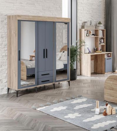 Afilli Izmir Cocuk Odası Takımı 4 Parça Tamamı Mdf Antrasit Flora Renk