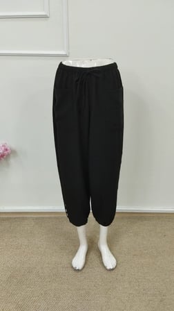 Kadın Beli Lastikli Bağcıklı Düğme Detaylı Pantolon