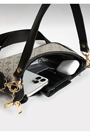 Monogram Desenli Mini Omuz ve Çapraz Çanta – Kolon Askılı Omuz ve El askısı