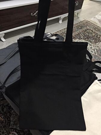 İçi Cepli Bez Omuz Çantası 40x35 - Siyah
