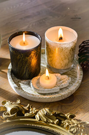 2'li Cam Bardak Soya Wax Mum Tealight Beton Seti