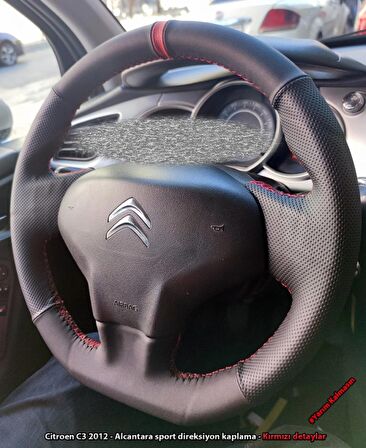 Citroen C3 2012 Araca Özel Direksiyon Kılıfı (Noktalı Karbon Yüzüklü)