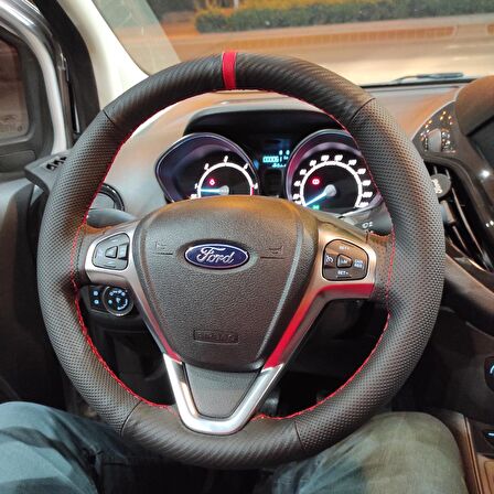 Ford Courier Uyumlu Direksiyon Kılıfı (Noktalı Karbon Kırmızı Yüzüklü)