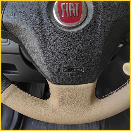 Fiat Linea Tuşlu Araca Özel Direksiyon Kılıfı (Karbon Krem)