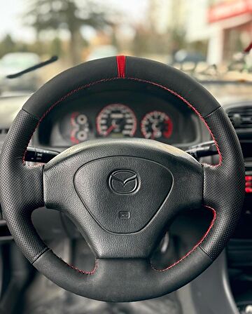 Mazda 3.23 Araca Özel Direksiyon Kılıfı (Noktalı Nubuk Yüzüklü)