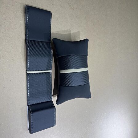 Üniversal Deri Direksiyon Kılıfı Oto Boyun Yastığı(Nubuk Karbon Krem Yüzüklü)