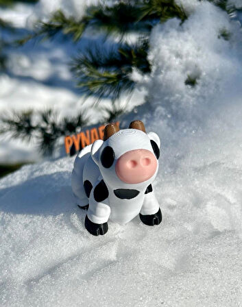 İnek Oyuncak -Siyah Beyaz Mucize  Gökkuşağı İneği 🐄🌈 3D Hareketli Organik Model -Orta Boy