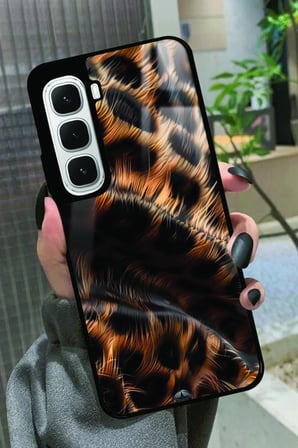 Infinix Hot 60İ Uyumlu Kahverengi Leopar Tasarımlı Parlak Silikon Kılıf