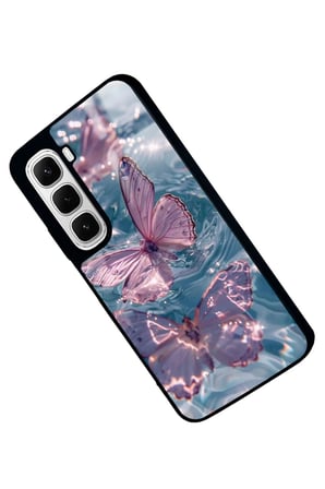 Infinix Hot 60İ Uyumlu Pembe Kelebek Tasarımlı Parlak Silikon Kılıf