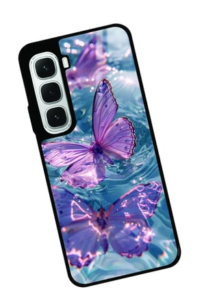 Infinix Hot 60İ Uyumlu Pembe Kelebek Tasarımlı Parlak Silikon Kılıf