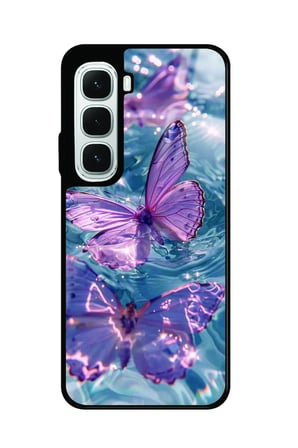 Infinix Hot 60İ Uyumlu Pembe Kelebek Tasarımlı Parlak Silikon Kılıf
