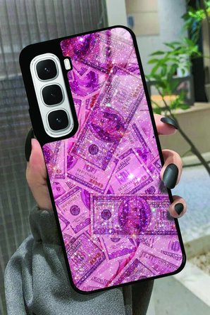 Infinix Hot 60İ Uyumlu Pembe Para Tasarımlı Parlak Silikon Kılıf