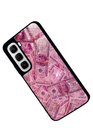 Infinix Hot 60İ Uyumlu Pembe Para Tasarımlı Parlak Silikon Kılıf