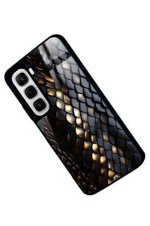 Infinix Hot 60İ Uyumlu Siyah Yılan Derisi Tasarımlı Parlak Silikon Kılıf