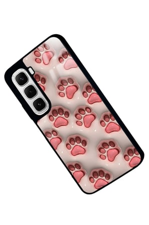 Infinix Hot 60 Uyumlu Pembe Kedi Patisi Tasarımlı Parlak Silikon Kılıf