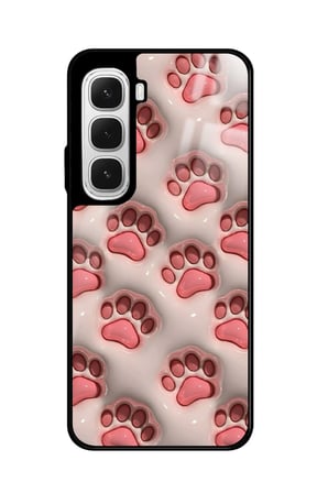 Infinix Hot 60 Uyumlu Pembe Kedi Patisi Tasarımlı Parlak Silikon Kılıf