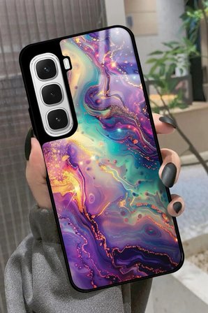 Infinix Hot 60 Uyumlu Karışık Mermer Tasarımlı Parlak Silikon Kılıf