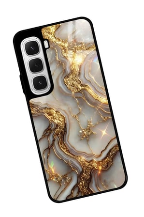 Infinix Hot 60 Uyumlu Beyaz&Altın Mermer Tasarımlı Parlak Silikon Kılıf