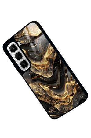 Infinix Hot 60 Uyumlu Siyah&Altın Mermer Tasarımlı Parlak Silikon Kılıf