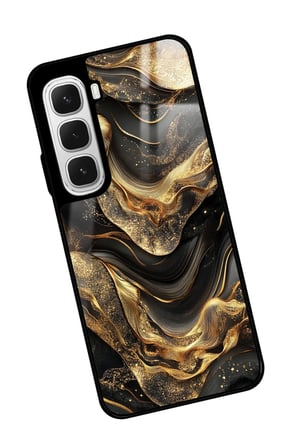 Infinix Hot 60 Uyumlu Siyah&Altın Mermer Tasarımlı Parlak Silikon Kılıf