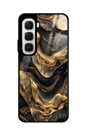 Infinix Hot 60 Uyumlu Siyah&Altın Mermer Tasarımlı Parlak Silikon Kılıf