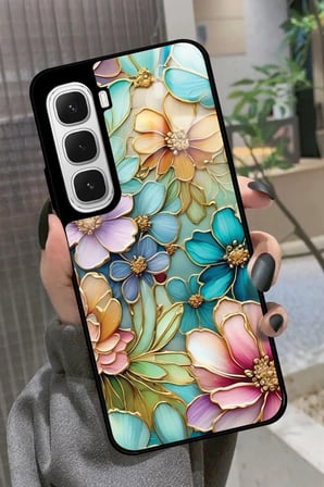 Infinix Hot 60 Uyumlu Karışık Çiçek Tasarımlı Parlak Silikon Kılıf